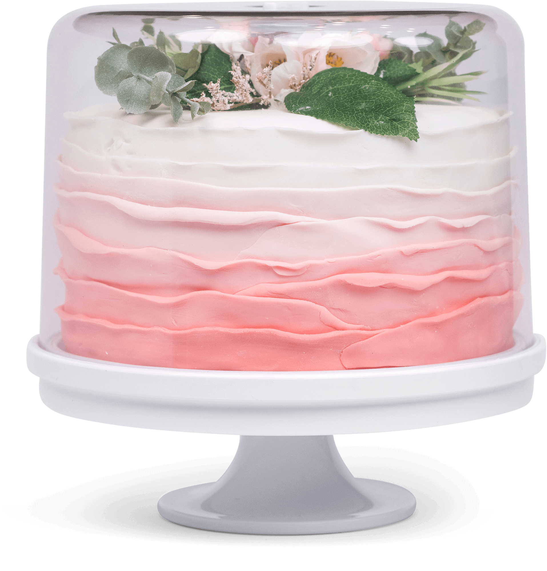KeepCake covered on the included pedestal with a cake inside